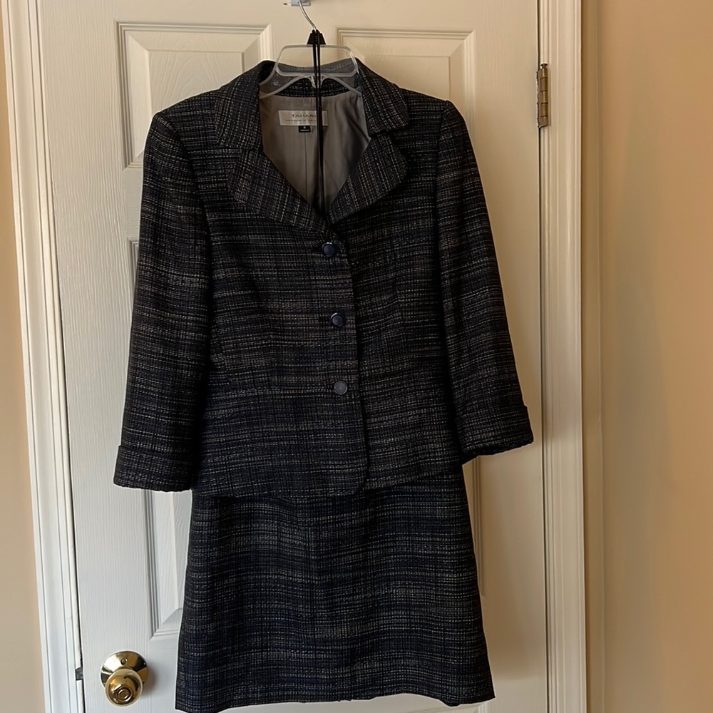 Navy blue with white Tahari suit